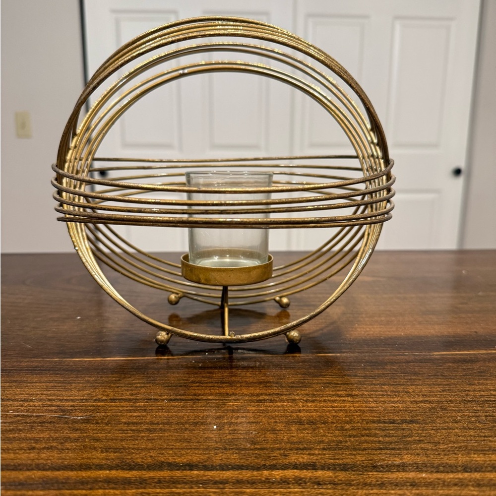 Gold Metal Orb Candle Holder with Glass Insert Geometric Decor
